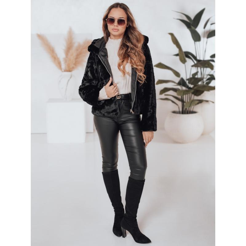 Dámský krátký kabát ELMIRIS černý kožešinový