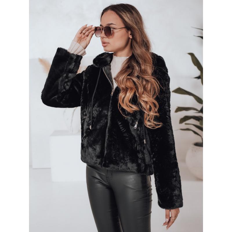 Dámský krátký kabát ELMIRIS černý kožešinový