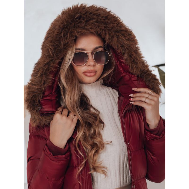 Dámska prešívaná zimná bunda s kožušinkou STYLEBELLA červená