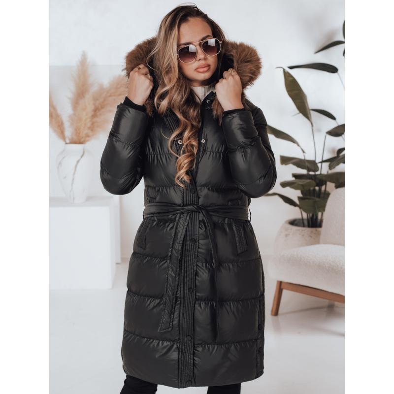 Dámska prešívaná zimná bunda s kožušinkou STYLEBELLA čierna