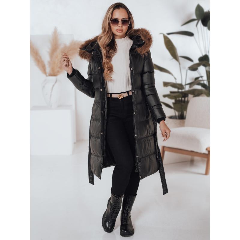 Dámska prešívaná zimná bunda s kožušinkou STYLEBELLA čierna