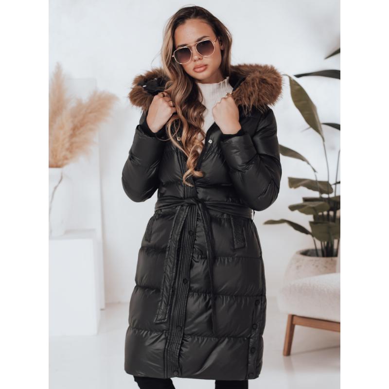 Dámska prešívaná zimná bunda s kožušinkou STYLEBELLA čierna