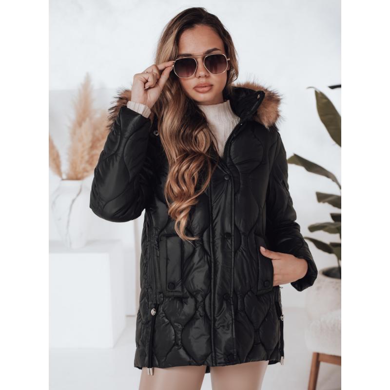 Dámská zimní bunda LUMORE prošívaná s kapucí černá
