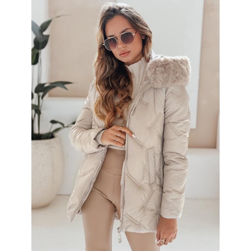 Dámská zimní prošívaná bunda LOVEINSIDE s kožešinou béžová