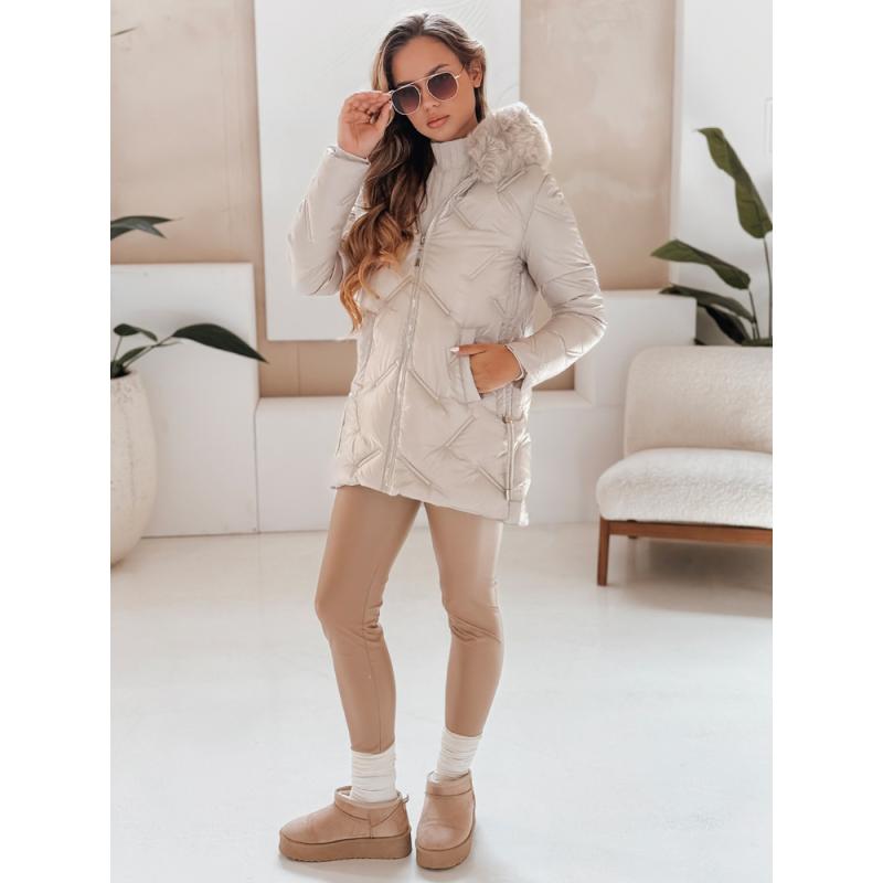 Dámská zimní prošívaná bunda LOVEINSIDE s kožešinou béžová