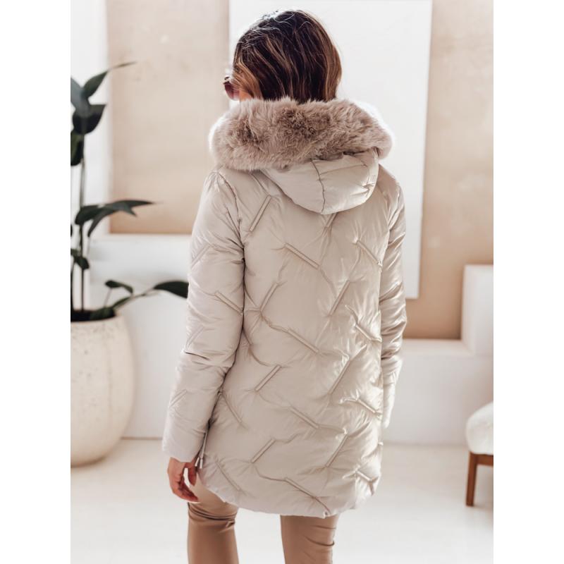 Dámská zimní prošívaná bunda LOVEINSIDE s kožešinou béžová