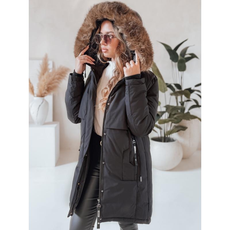 Dámská zimní bunda parka s kapucí černá