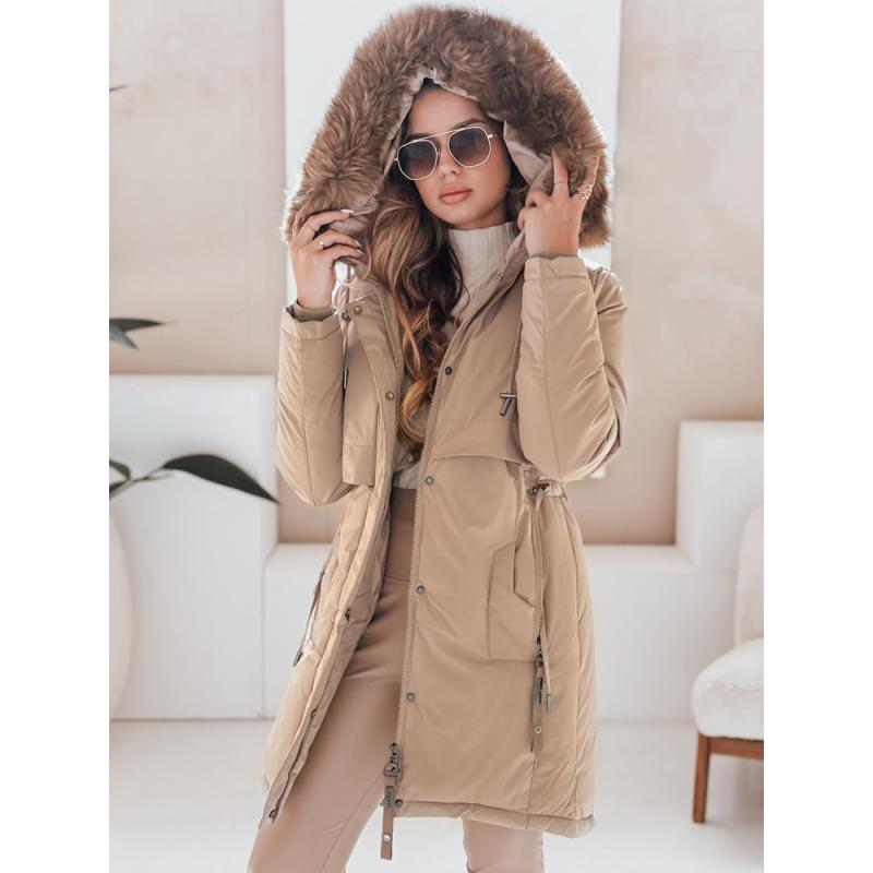Dámská zimní bunda parka s kapucí kamelová