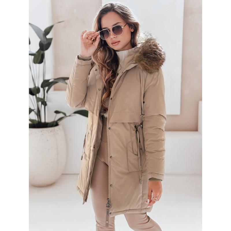 Dámská zimní bunda parka s kapucí kamelová