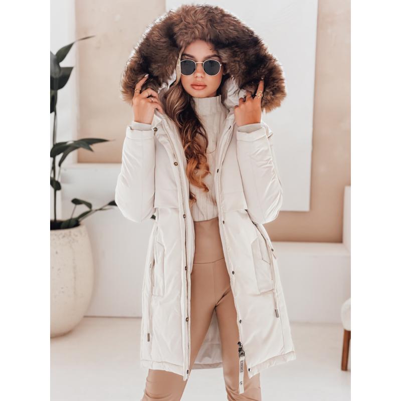 Női téli park kabát kapucnival, világos bézs