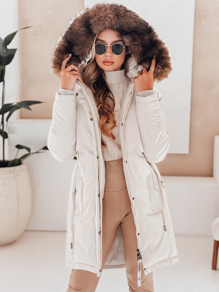 Dámská zimní bunda parka s kapucí světle béžová - foto 2