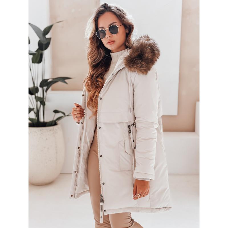 Női téli park kabát kapucnival, világos bézs
