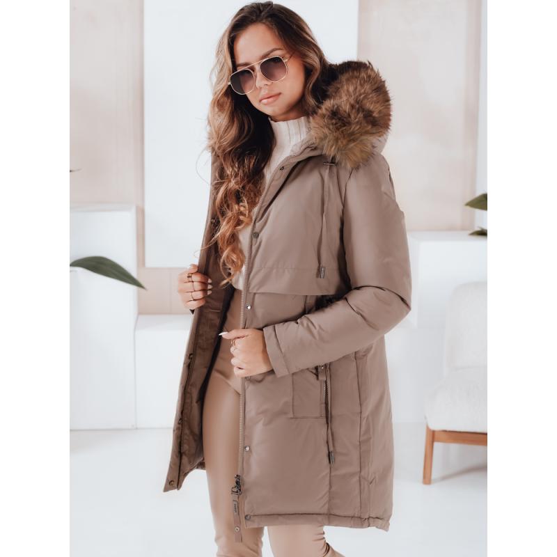 Női téli park kabát kapucnival, sötét bézs