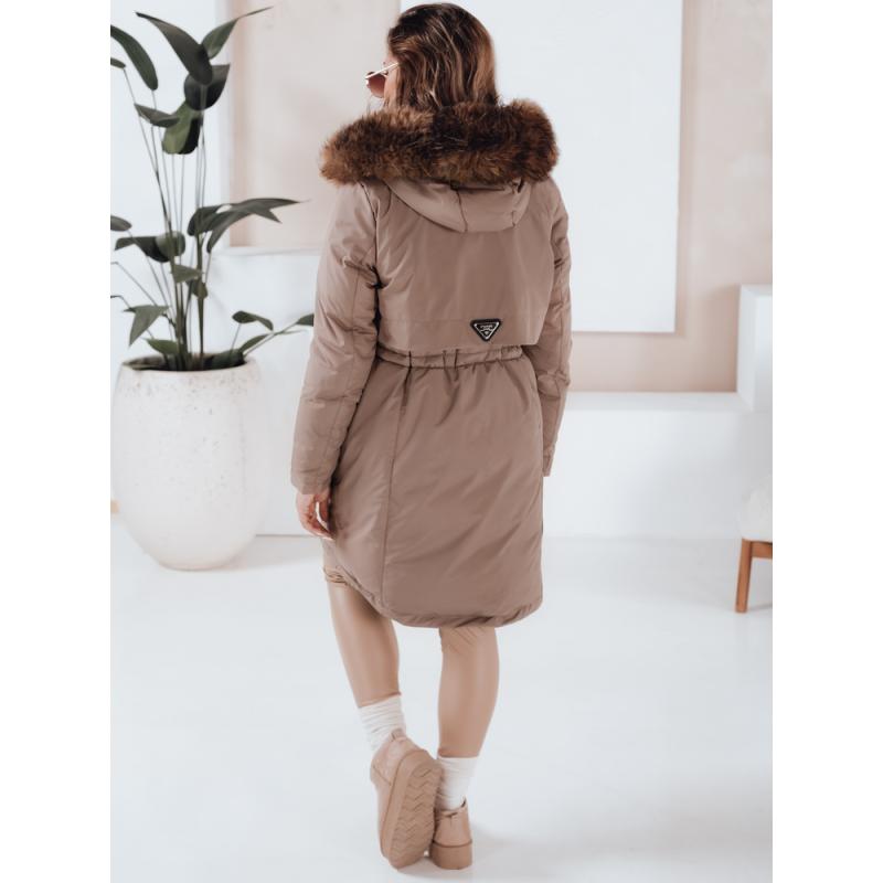 Női téli park kabát kapucnival, sötét bézs