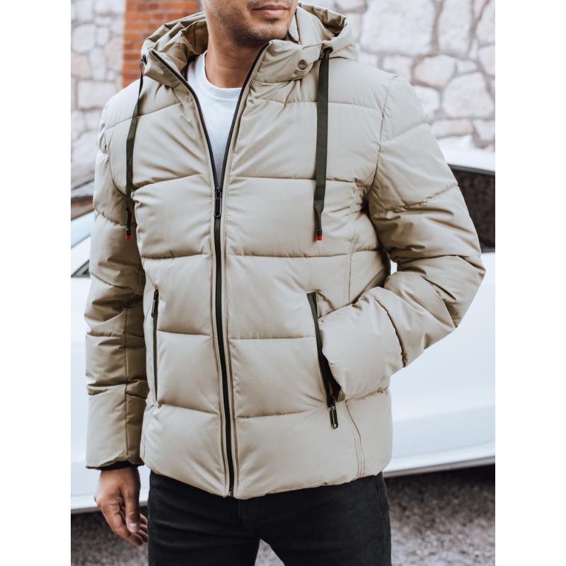 Pánska zimná prešívaná bunda s kapucňou, svetlo béžová