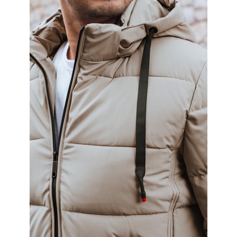 Pánska zimná prešívaná bunda s kapucňou, svetlo béžová