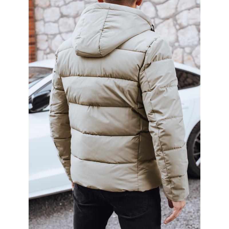 Pánska zimná prešívaná bunda s kapucňou, svetlo béžová
