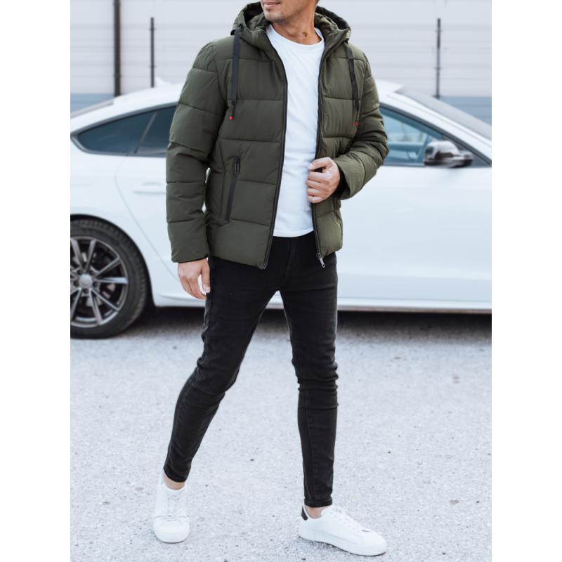 Pánska zimná prešívaná bunda s kapucňou, zelená