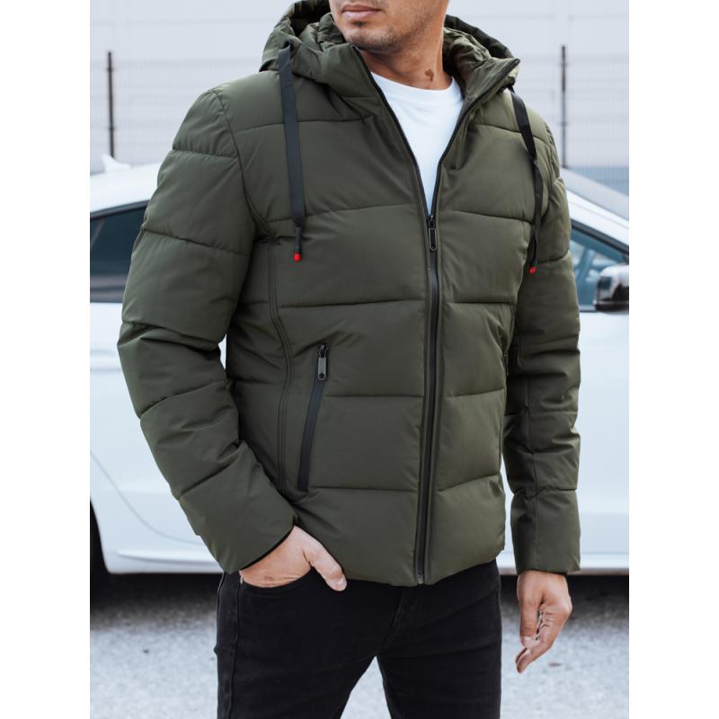 Pánska zimná prešívaná bunda s kapucňou, zelená