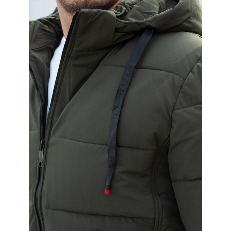 Pánska zimná prešívaná bunda s kapucňou, zelená
