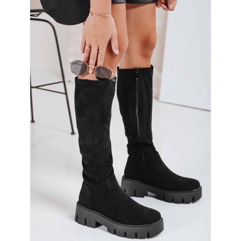 Dámské kozačky ze semiše na platformě černé