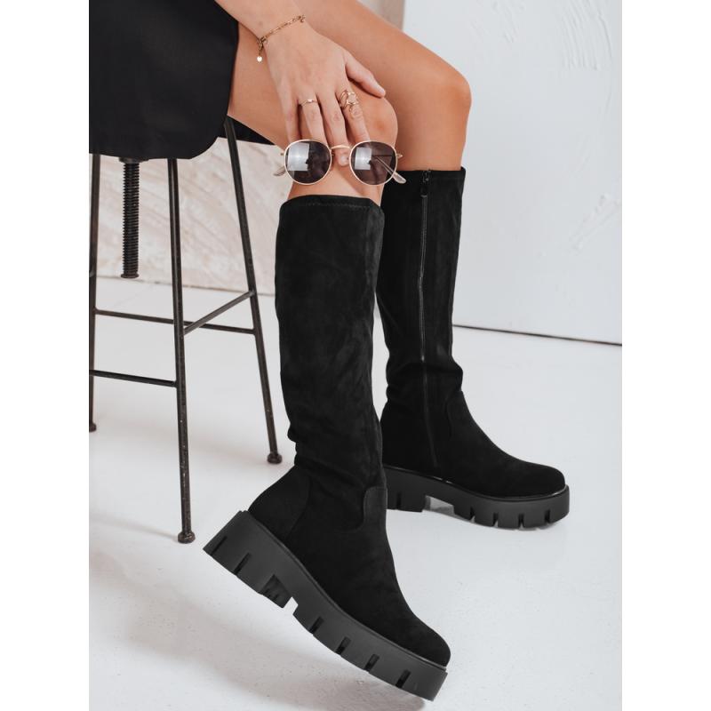 Dámské kozačky ze semiše na platformě černé