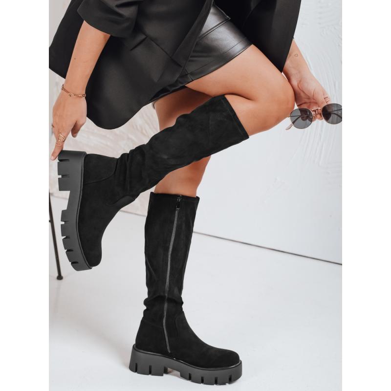 Dámské kozačky ze semiše na platformě černé