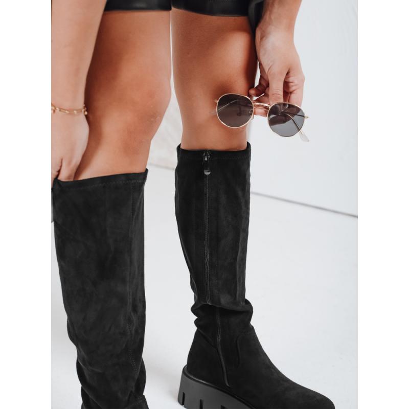 Dámské kozačky ze semiše na platformě černé