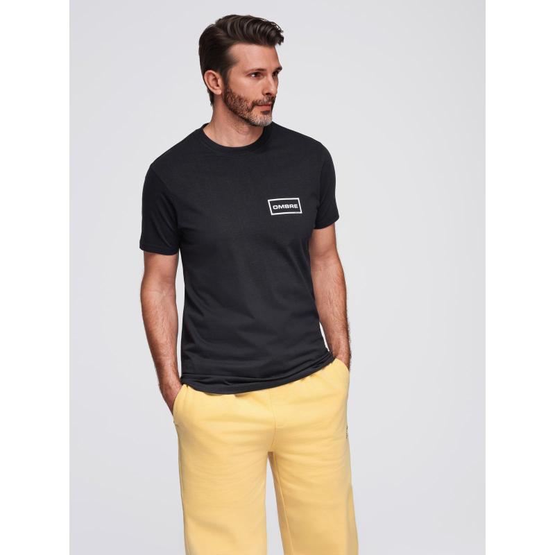 Pánské tričko z úpletu s potiskem, střih REGULAR – černé V2 OM-TSPT-0231