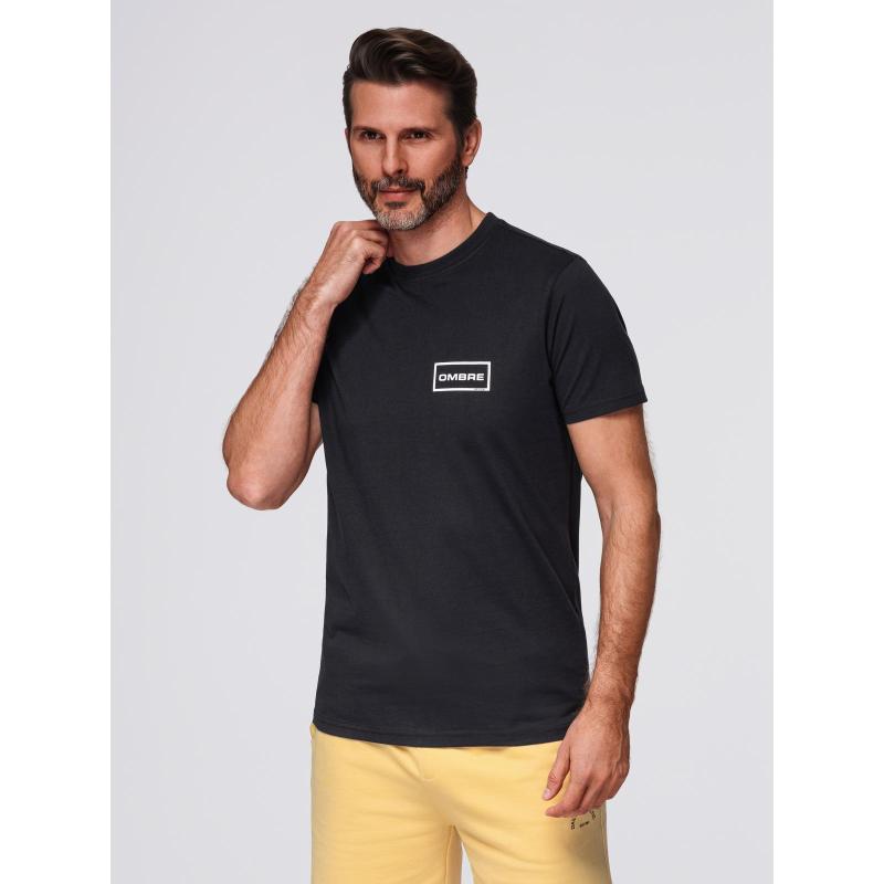 Pánské tričko z úpletu s potiskem, střih REGULAR – černé V2 OM-TSPT-0231