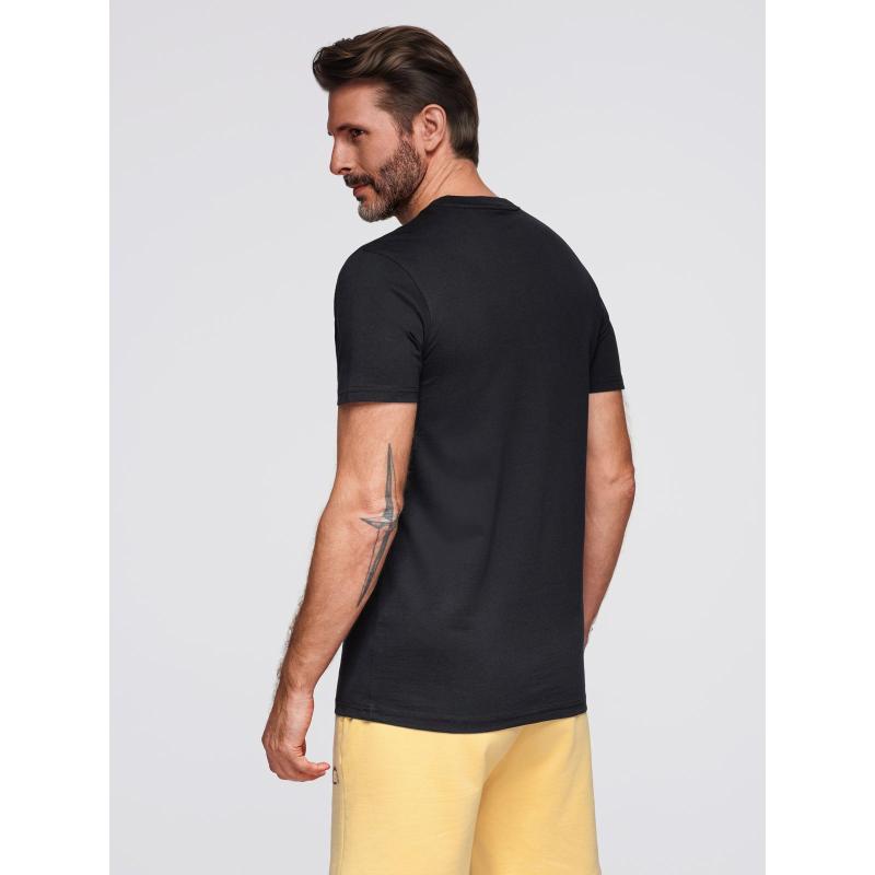 Pánské tričko z úpletu s potiskem, střih REGULAR – černé V2 OM-TSPT-0231