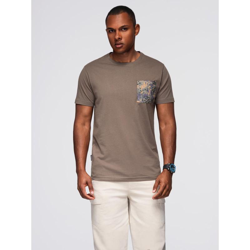 Pánské bavlněné tričko s potištěnou kapsou – tmavě olivová V1 OM-TSPT-0227