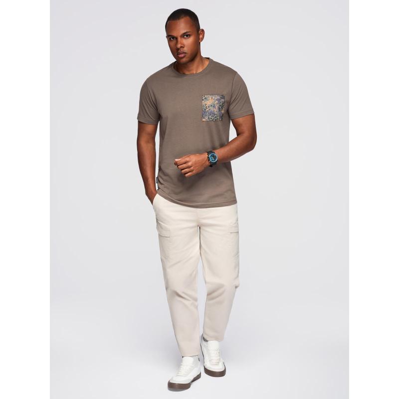 Pánské bavlněné tričko s potištěnou kapsou – tmavě olivová V1 OM-TSPT-0227
