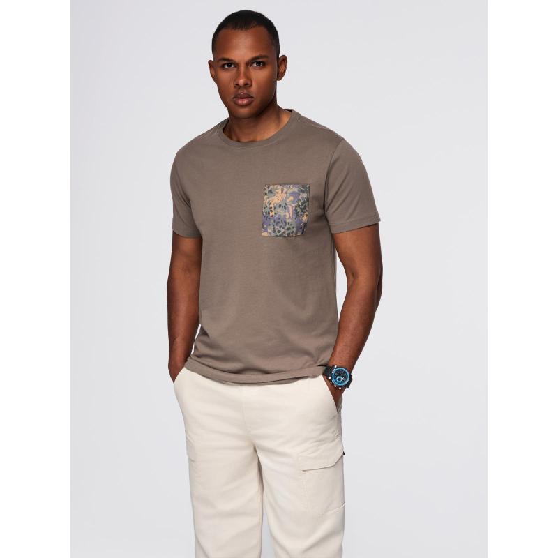 Pánské bavlněné tričko s potištěnou kapsou – tmavě olivová V1 OM-TSPT-0227