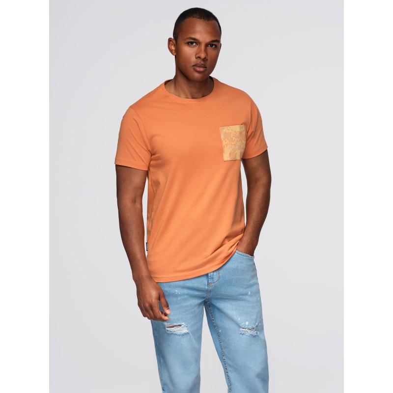 Pánske bavlnené tričko s potlačenou vreckou – tmavo olivové V1 OM-TSPT-0227