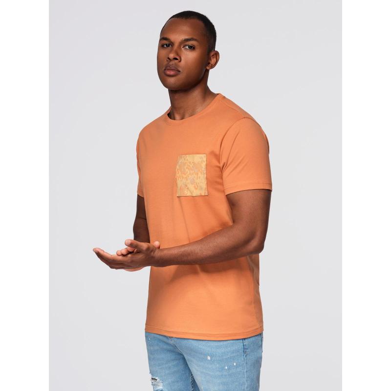 Pánske bavlnené tričko s potlačenou vreckou – tmavo olivové V1 OM-TSPT-0227