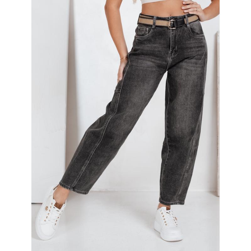 Dámské džíny s širokými nohavicemi a páskem, černé