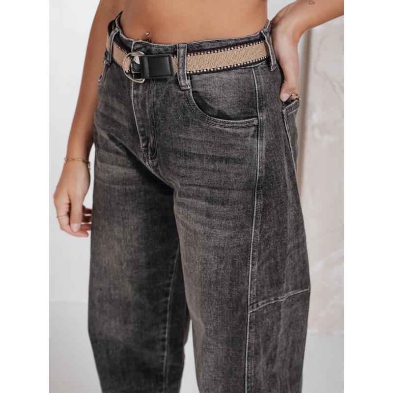 Dámské džíny s širokými nohavicemi a páskem, černé