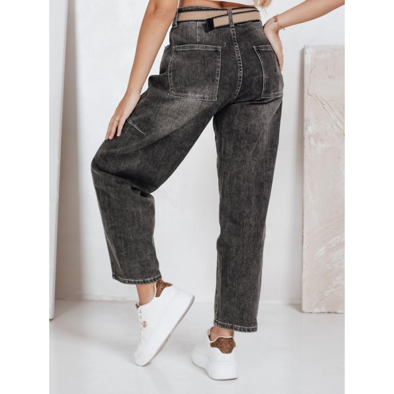 Dámské džíny s širokými nohavicemi a páskem, černé