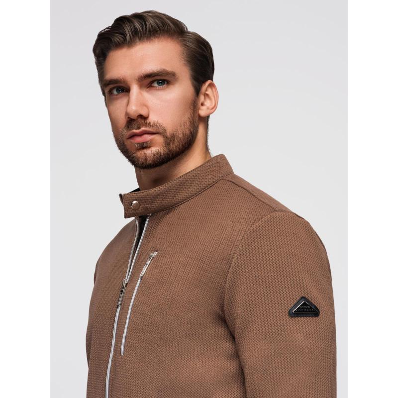 Pánska prešívaná bunda s strihom košele – béžová V1 OM-JALP-0215