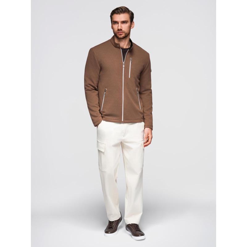 Pánska prešívaná bunda s strihom košele – béžová V1 OM-JALP-0215