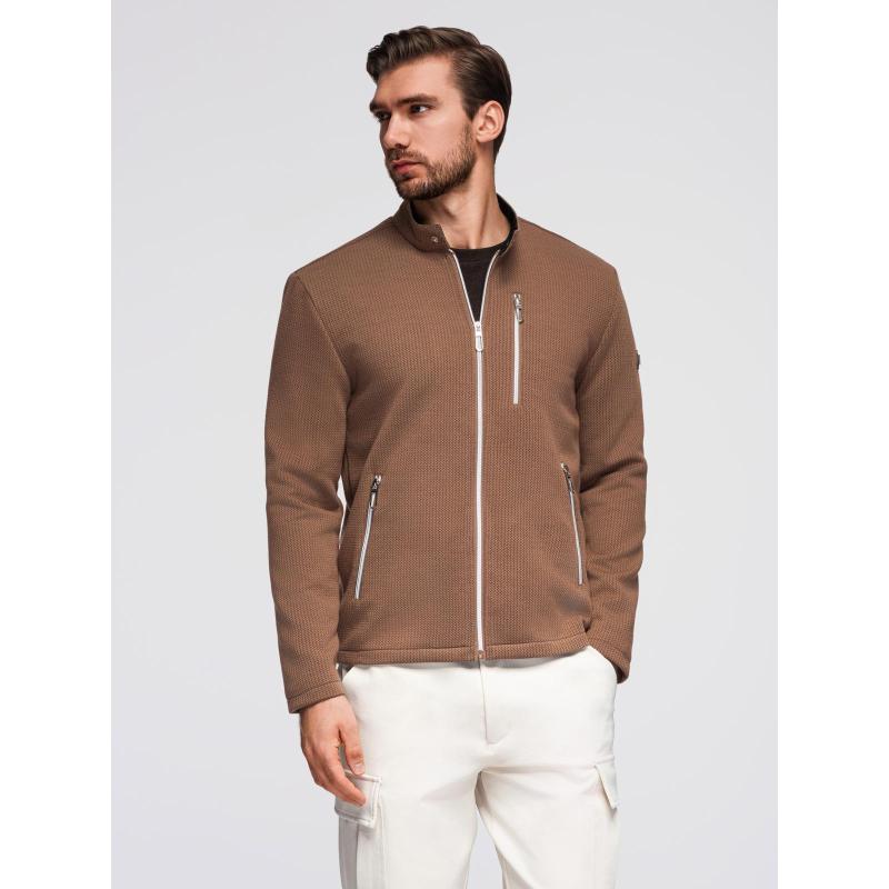 Pánska prešívaná bunda s strihom košele – béžová V1 OM-JALP-0215