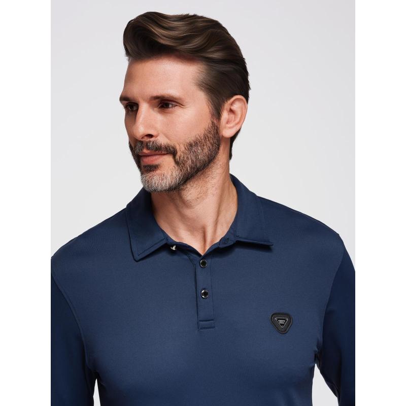 Póló hosszú ujjú, elegáns gombokkal és a márka logójával – fekete V1 OM-POLS-0139