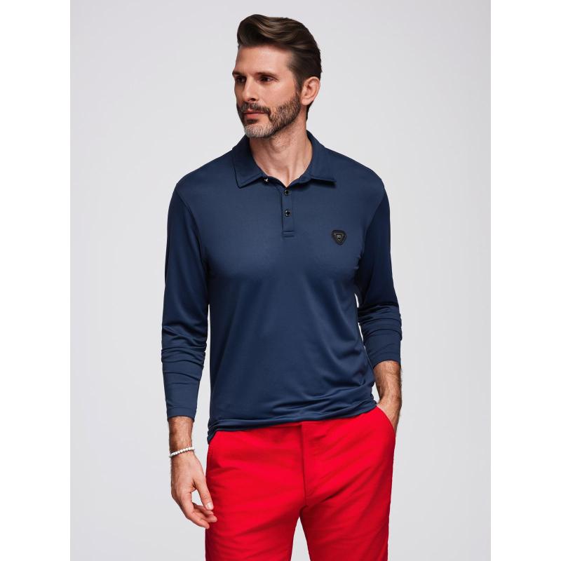 Póló hosszú ujjú, elegáns gombokkal és a márka logójával – fekete V1 OM-POLS-0139