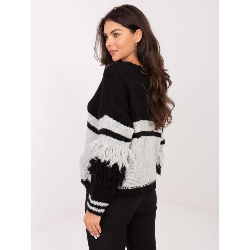 Černo-šedý rozepínací svetr s pruhy