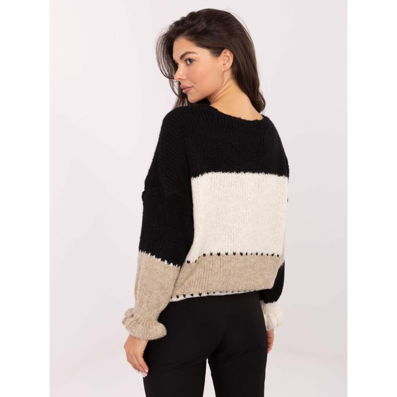 Ecru és fekete kardigán gyapjúval RUE PARIS