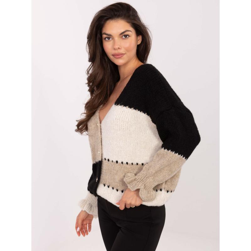 Ecru és fekete kardigán gyapjúval RUE PARIS
