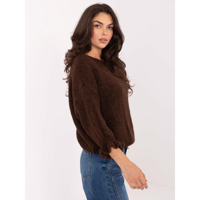 Tmavě hnědý dámský oversize svetr s vlnou