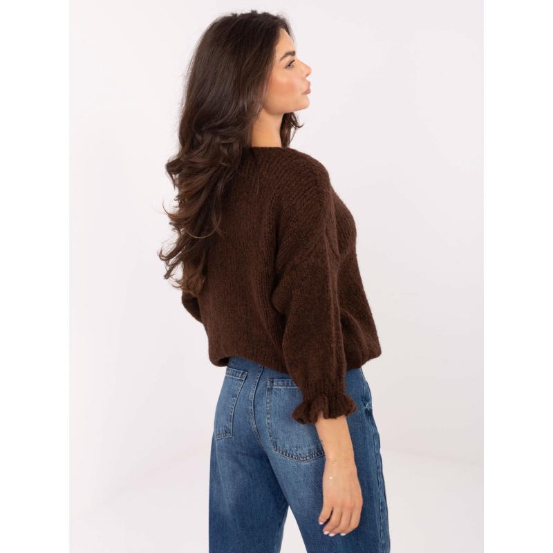 Tmavě hnědý dámský oversize svetr s vlnou