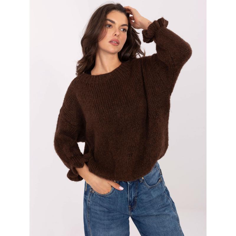 Tmavě hnědý dámský oversize svetr s vlnou
